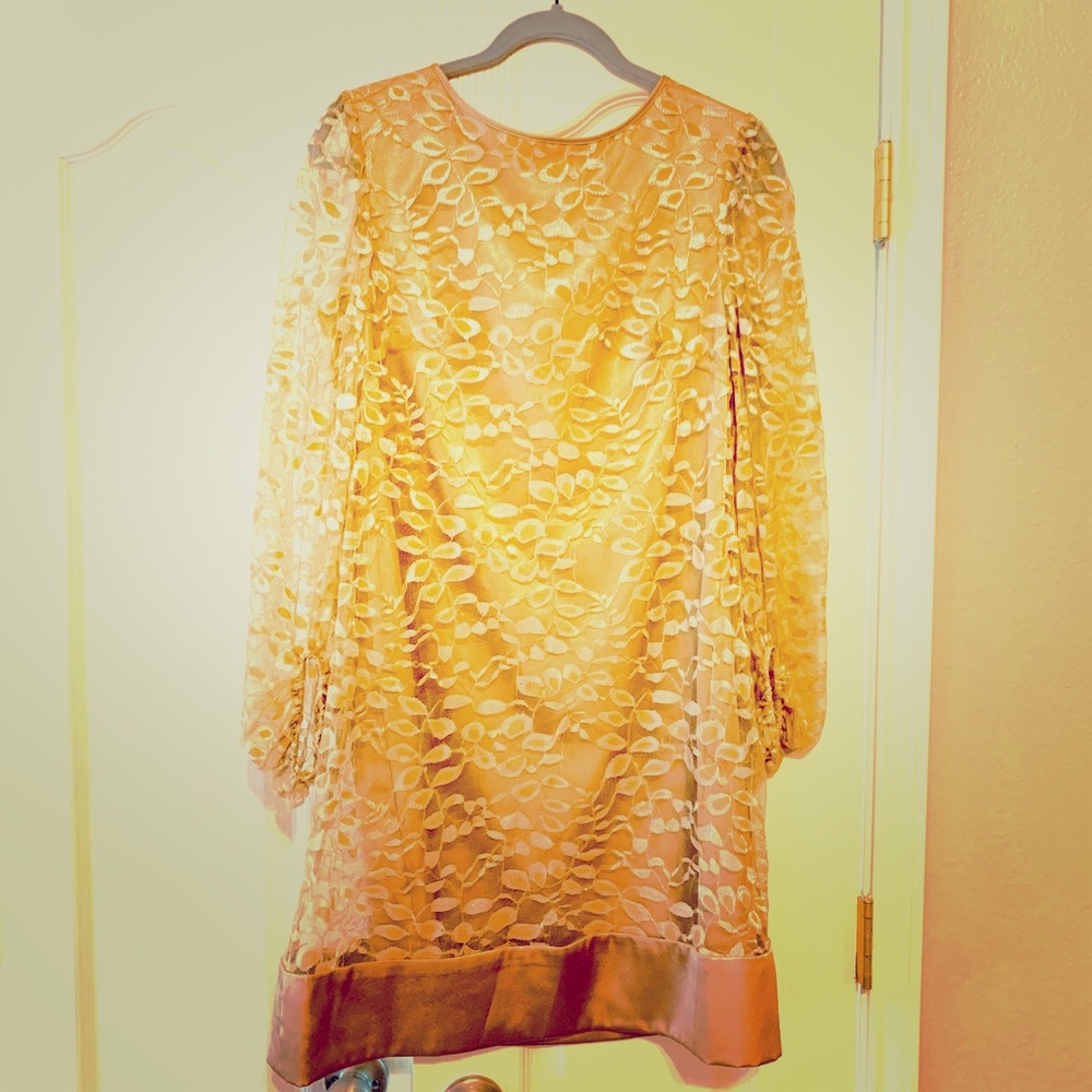 Gold lace mini dress